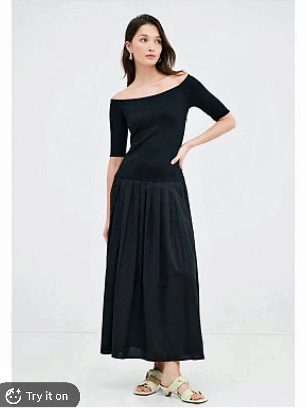 Marcella Mila Off-the-Shoulder Pleated Dress Black Small Like New